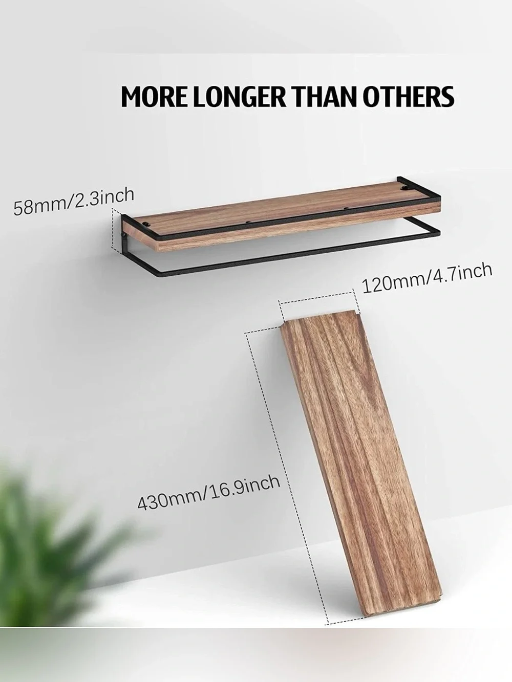 Meangood Floating Shelves Wall Mounted Set of 2, Rustic Wood Wall Storage Shelve